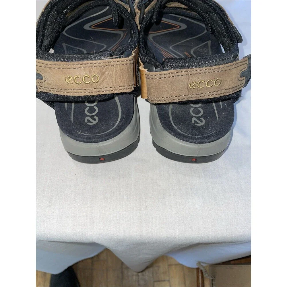 Ecco Men’s Strappy Sandals Sz 44 U.S. 11 M Brown Leather Hook & Loop Athleisure